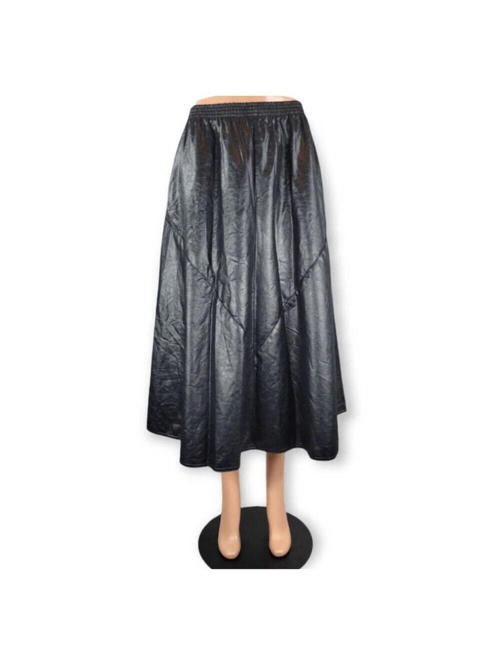 Robbie Sport Womens Vintage Faux Leather Midi Skirt 8 Black